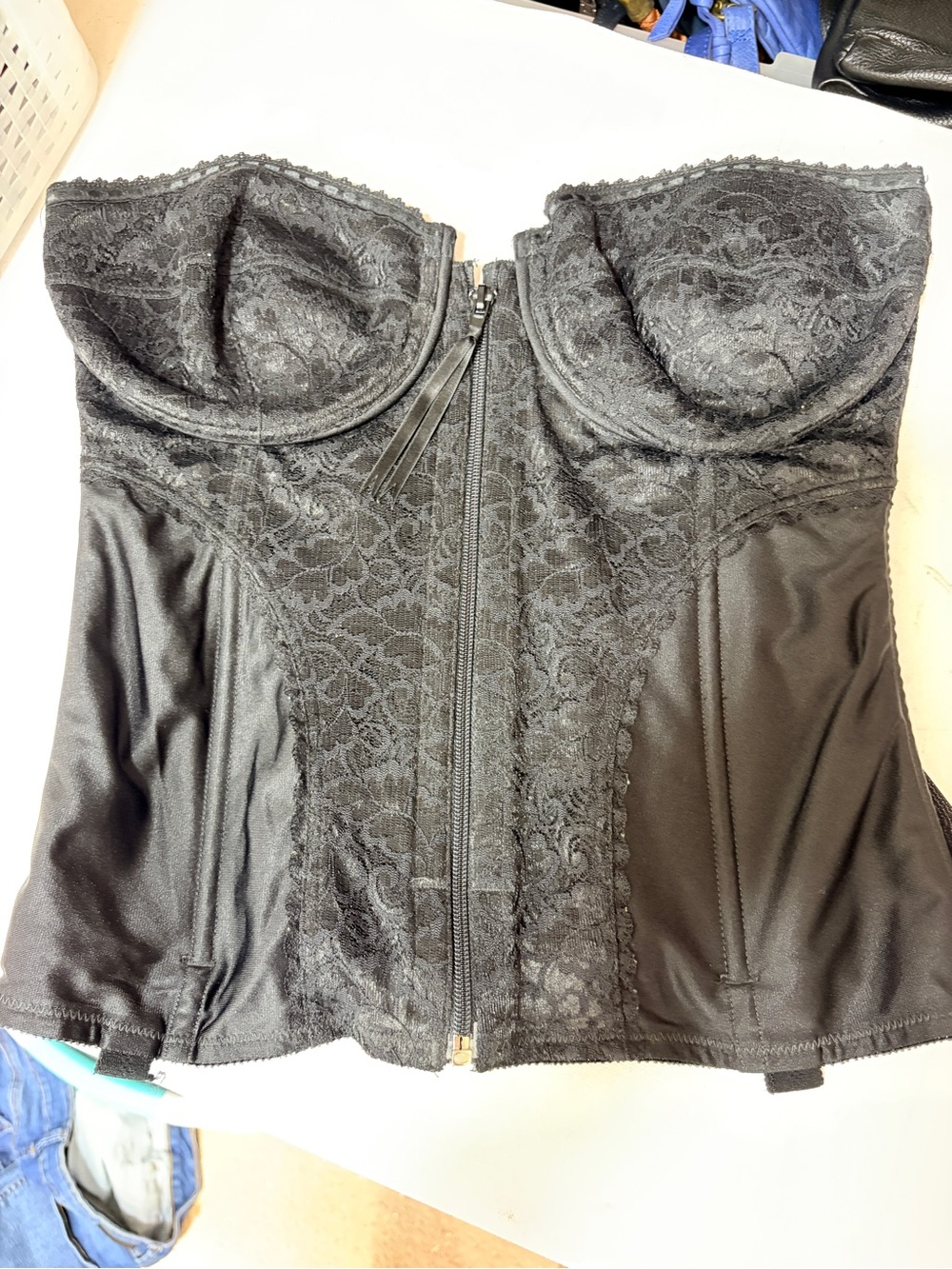 Frederick's of Hollywood Black Lace Bustier with Front Zip 40D